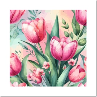 Pink Tulip Flowers Posters and Art